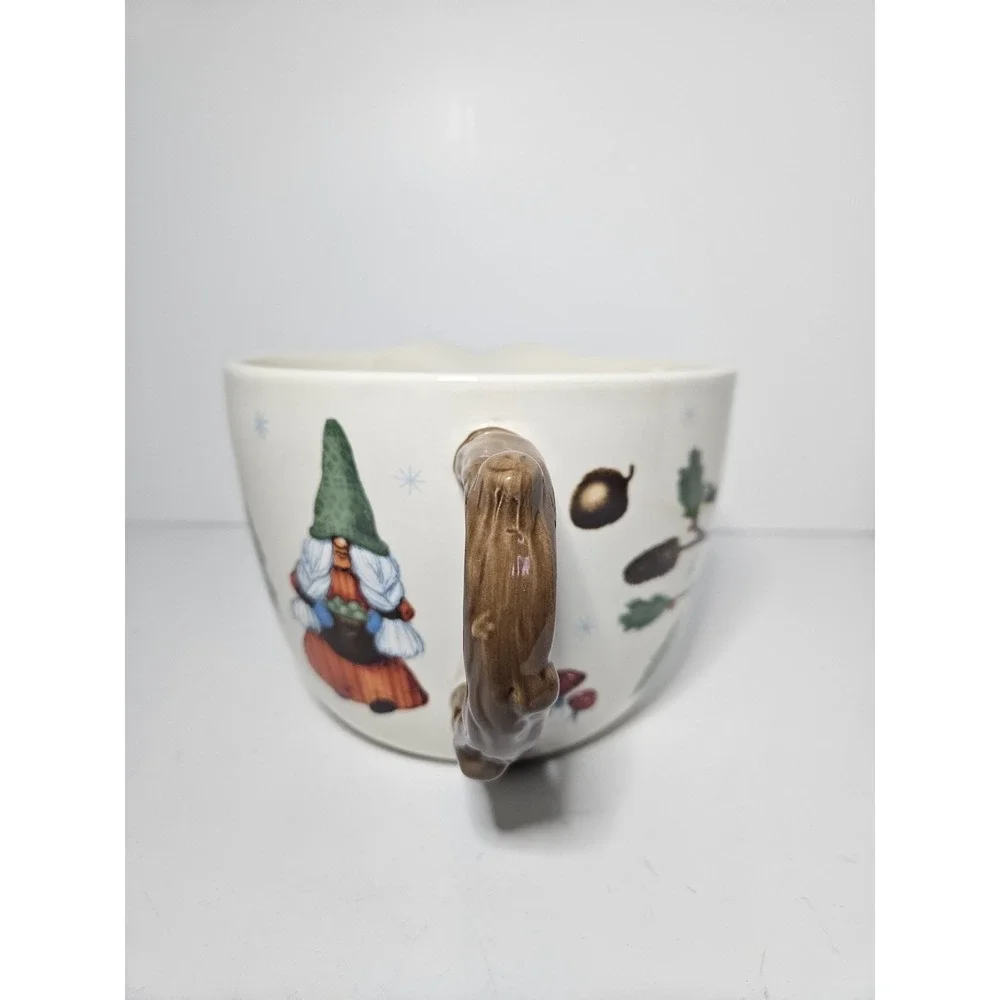 Christmas Bird Gnome Ceramic Batter Bowl Spout Faux Twig Handle Holiday Time 2Qt